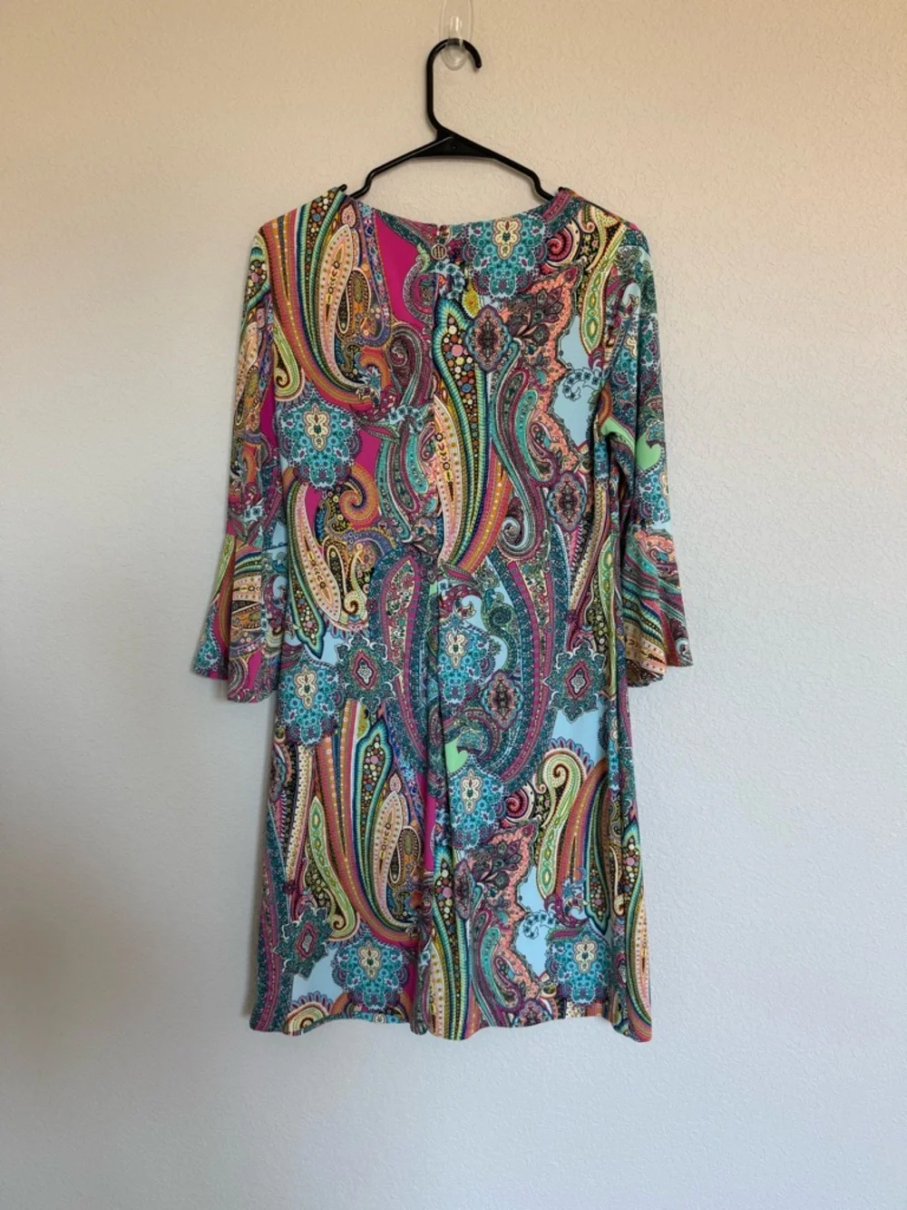 Tommy Hilfiger Paisley Shift Dress Bell Sleeve Groovy GoGo Funky Colorful Size 8